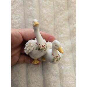 Irish Dresden Christmas Geese w/Lace Figurines Marked MZ Ireland Ducks Small